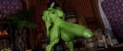 3d blue_eyes dickgirl futanari green_skin huge_balls huge_breasts huge_cock hyper_balls hyper_penis muscular muscular_futanari orc orc_futanari purple_hair seline selinemukgrom