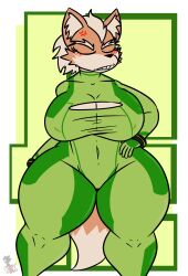 anthro big_breasts blush breasts canine cleavage closed_eyes female fox fox_mccloud fur furry furry_only hi_res kingretrokirby metroid rule_63 solo star_fox tail thick_thighs wide_hips zero_suit zero_suit_fox