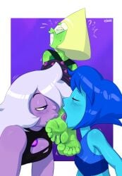 2d 2d_(artwork) 3girls ? amethyst_(steven_universe) barefoot bedroom_eyes blonde blonde_hair blue_body blue_eyes blue_lips blue_skin feet feet_licking feet_together feet_up foot_fetish foot_focus foot_lick foot_worship green_body green_skin lapis_lazuli_(steven_universe) light_purple_hair multiple_girls peridot_(steven_universe) purple_body purple_eyes purple_hair purple_lips purple_skin soles staerk steven_universe thick_lips toes