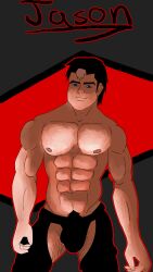 1boy abs bara blue_eyes bulge bulge_through_clothing dc dc_comics gay jason_todd leather_pants male male_only muscle muscles muscular muscular_male open_pants pants pubic_hair red_hood_(dc) xvdjavx