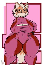 anthro big_breasts blush breasts canine cleavage closed_eyes female fox fox_mccloud fur furry furry_only hi_res kingretrokirby metroid rule_63 solo star_fox tail thick_thighs wide_hips zero_suit zero_suit_fox