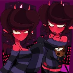 amelia_the_demon cora_(rbismut) demon_girl original_character r_bismut rbismut red_skin sweater