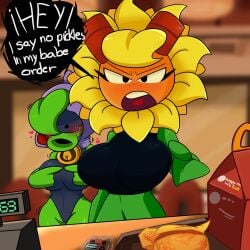 2girls belly_button female female_focus girlfriends plants_vs_zombies solar_flare_(pvz) sunflower_(pvz) yuri