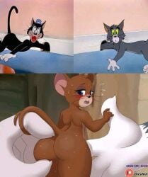 3boys ass ass_grab big_ass blush blushing butch_cat cat dat_ass fat_ass feline fur furry gay groping hat jerry_mouse male male/male male_only mouse mr-shin no_humans smile tail tom_and_jerry tom_cat yaoi