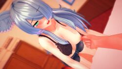 1girls 3d 3d_(artwork) belly_button big_breasts blue_hair bra breasts breasts_out elira_pendora hair_covering_eye hair_over_one_eye hair_wings head_wings koikatsu navel nijisanji nijisanji_en nipple_pinch nipple_pull one_breast_out one_eye_covered one_eye_obstructed scrub_(pixiv) short_shorts tears undone_bra virtual_youtuber