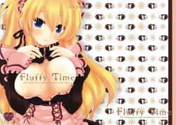 2010 alternate_costume big_breasts blonde_hair blue_eyes blush breast_squish breasts_out cleavage doujin_cover female female_only gintama hakutou kijima_matako long_hair looking_at_viewer maid maid_uniform nipple_slip solo text unbuttoned