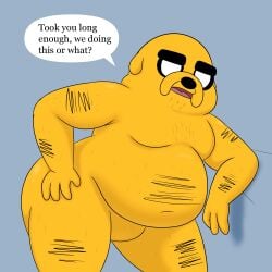 1boy adventure_time anthro ass belly cartoon_network colossalstars hair jermaine_the_dog solo solo_male text thick_thighs