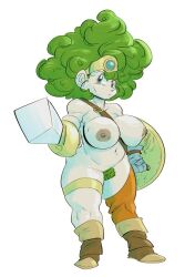 1girls 2020 breasts dragon_quest dragon_quest_iv green_hair heroine_(dq4) large_breasts nipples pubic_hair shield slb solo_female sword thick_thighs