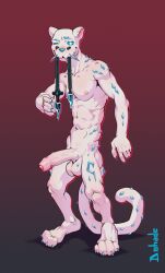 absurd_res anthro balls big_penis blue_sclera blush chien-pao dohade foreskin fur generation_9_pokemon genitals half-erect hi_res humanoid_genitalia humanoid_penis ice legendary_pokemon looking_at_viewer male melee_weapon muscular muscular_anthro muscular_male nintendo nipples one_eye_closed penis pokemon pokemon_(species) sword vein weapon white_body white_fur