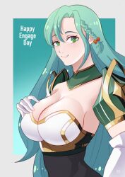 1girls aqua_hair armor bangs breasts chloe_(fire_emblem) cleavage commentary elbow_gloves female female_only fire_emblem fire_emblem_engage gloves green_eyes green_hair hair_between_eyes highres ihsnet large_breasts long_hair looking_at_viewer nintendo pauldrons shoulder_armor smile solo upper_body very_long_hair white_gloves