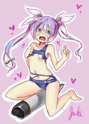 1girls blue_eyes cameltoe female grenade_pin heart-shaped_pupils i-19_(kantai_collection) juki kantai_collection kneeling one-piece_swimsuit open_mouth purple_hair small_breasts solo tears torn_clothes