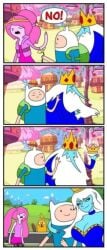 2boys 2girls adventure_time angry artist_request backpack bag big_breasts blue_skin breasts clothing crown female finn_the_human headwear human ice_king ice_queen ice_queen_(adventure_time) jake_the_dog king light-skinned_male male male/female mario_(series) pale_skin princess_bubblegum queen rule_63 smile smiley_face super_crown white_hair wide_hips