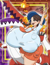 1girls alternate_breast_size arms_up big_breasts braid braided_ponytail breasts busty cheerful curvaceous curvy curvy_body curvy_female curvy_figure djthepokemen female game_freak gigantic_breasts huge_breasts juliana_(pokemon) large_breasts nintendo pointing_up pokemon pokemon_(game) pokemon_sv shortstack thick_thighs thighs voluptuous