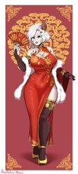 1girls aestheticc-meme bare_shoulders big_breasts breasts cleavage clothed clothing female female_only gloves looking_at_viewer lunar_new_year milf qipao rwby smile solo solo_female standing thick_thighs thighhighs voluptuous white_hair wide_hips willow_schnee