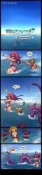 2girls ass breasts comic female gulavisual mermaid mermaid_tail original pre-transformation thick_thighs transformation water wide_hips