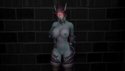 1girls 3d banshee_(warcraft) black_wall blizzard_entertainment blue_skin huge_breasts hunter hunter_(warcraft) insignious red_eyes solo sylvanas_windrunner undead_(warcraft) warcraft world_of_warcraft