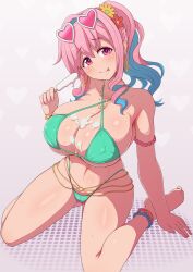 1girls breasts cleavage female first_porn_of_character hips hozuki_kaede huge_breasts ice_cream ice_cream_on_breasts kneeling light-skinned_female light_skin looking_at_viewer massive_breasts naughty_face onii-chan_wa_oshimai! pink_hair ponpo ponponmaru side_ponytail smile thick_thighs thighs wide_hips