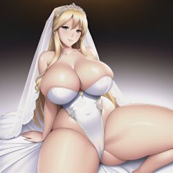 ai_generated bad_anatomy big_breasts blonde_hair breasts curvy_body curvy_female deformed_hands long_hair looking_at_viewer nipples spread_legs tagme thick_thighs wedding_dress