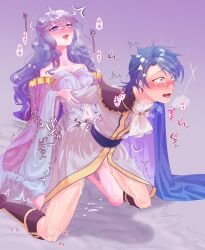 1boy 1futa anal arm_grab bare_shoulders bent_over blue_eyes blue_hair breasts clothed clothing crying crying_with_eyes_open cum cum_in_ass cum_inside cum_on_body cum_on_leg cum_on_lower_body deirdre_(fire_emblem) drooling duo fire_emblem fire_emblem:_genealogy_of_the_holy_war fucked_silly futa_on_male futanari heavy_breathing human jino_14th kneeling light-skinned_futanari light-skinned_male light_skin long_hair male medium_breasts mostly_clothed nintendo purple_hair saliva saliva_trail sex short_hair shoulders sigurd_(fire_emblem) wavy_hair