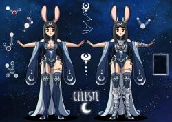 1girls 2020 arm_markings bangs black_hair blunt_bangs bunny_ears bunny_girl celeste_(kinkymation) character_name character_sheet face_markings female female_only hi_res kinkymation long_hair looking_at_viewer original red_eyes solo text thick_eyebrows