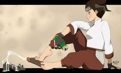 border brown_eyes brown_hair chinese_clothes climax cum cum_on_sandals cumshot disembodied_penis double_bun ejaculation faceless_male feet female_focus fetish foot_fetish foot_focus footjob hair_bun holding_object kunoichi meteorreb0rn naked_footwear naruto naruto_(series) naruto_shippuden ninja non-euclidean_border open_toe_shoes petite sandals shirt shoejob smile tenten toes twin_buns