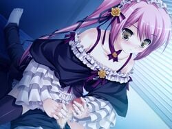 alice_(bloody_rondo) bloody_rondo blush censored game_cg lolita_fashion penis pink_hair sakaki_maki thighhighs yellow_eyes