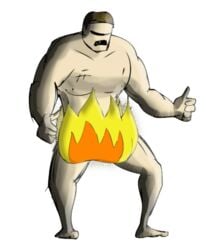 1boy animated chest_scar final_fight flaming_pubes hot_to_trot male_nipples male_only manly mike_haggar mouth_open no_visible_genitalia nude pecs spread_legs tagme thumbs_up