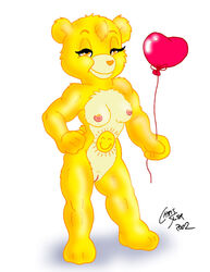 2002 anthro balloon breasts care_bear chris_sutor female female_only funshine_bear hand_on_hip holding_object nude pussy rule_63 solo standing tagme yellow_fur