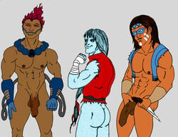 3boys akuma apocalypse_(x-men) bobby_drake capcom crossover dark-skinned_male dark_skin iceman james_proudstar ken_masters male male_only marvel marvel_comics marvel_vs._capcom multiple_boys native_american native_american_male street_fighter thunder_hawk tranetrax warpath x-force x-men