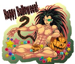 color dragon_ball dragon_ball_z green-tinted_eyewear halloween jack-o'-lantern male male_only raditz scouter solo tinted_eyewear uncensored