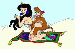 abu_(aladdin) aladdin dennis_clark disney disney_princess doggy_style female human kneeling magic_carpet monkey nipples primate princess princess_jasmine royalty sex testicles zoophilia