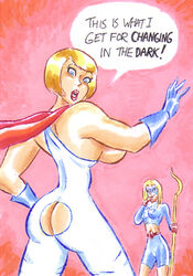 2girls ass big_breasts blonde_hair blue_eyes butt courtney_whitmore dc dc_comics female female_only joe_gravel jsa justice_society_of_america kara_zor-l karen_starr large_breasts multiple_girls power_girl short_hair sideboob star-spangled_kid stargirl superman_(series) topless