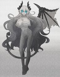 areolae breasts demon_girl enoko_(zqfebi) female female full_body horns huge_breasts navel nipples nude original solo tail very_long_hair wings