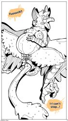 1girls anthro avian belly big_belly blush bodily_fluids breasts comic cum dialogue digital_media_(artwork) english_text female female_only genital_fluids genitals goo_creature goo_dragon goo_dripping griff_(nasty-pink) gryphon hi_res mammal masturbation monochrome mythological_avian mythology naked nasty-pink nipples nude open_mouth pregnant pregnant_female pussy simple_background solo speech_bubble text tongue tongue_out white_background