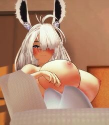 alternate_breast_size arknights before_sex blush blush completely_nude completely_nude_female drunk drunk_blush frostnova_(arknights) huge_breasts koikatsu looking_at_viewer nude rabbit_ears rabbit_girl sitting sitting_on_sofa sofa spyrodragon2003 white_hair