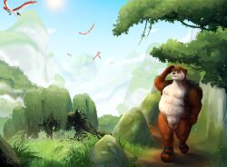 absurd_res andromorph anthro backpack bear blizzard_entertainment casual_nudity clothing cuntboy cuntboy_sans_balls footwear footwear_only herm hermaphrodite hi_res hiking intersex male male_only maleherm mammal mostly_nude multi_genitalia nature nature_background noonmarkart outdoor_nudity outside overweight pandaren penis pussy scar solo warcraft