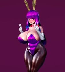 3d animated areola_slip areolae blush bouncing_breasts bowtie bunny_ears bunnysuit detached_collar elbow_gloves fat gigantic_breasts harimau_mmd2 long_hair mikumikudance mmd no_sound open_mouth pantyhose patchouli_knowledge plump purple_eyes purple_hair simple_background tagme thick_thighs touhou video wide_hips