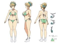 big_breasts bikini blonde_hair blue_eyes blush boku_to_misaki-sensei character_sheet cleavage glasses hair_tied_back misaki-sensei official_art scrunchie socks teacher white_background