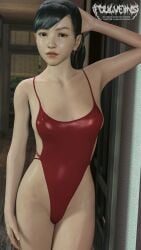 1girls 3d alternate_version_available female female_only foulveins one-piece_swimsuit red_clothing ryuu_ga_gotoku sawamura_haruka solo swimsuit tagme