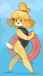 animal_crossing anthro ass isabelle_(animal_crossing) nintendo safe seiishin swimsuit yellow_fur