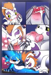 absurd_res anthro bandai_namco comic digimon digimon_(species) duo fellatio foreskin genitals gomamon hi_res maehdoggie maehdraws male male/male oral penile penis sex tight_foreskin veemon