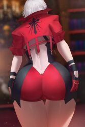 ass ass_focus ass_grab female_only gloves grey_hair jacket jamesloves_art solo tight_clothing virtual_youtuber vshojo vtuber zentreya