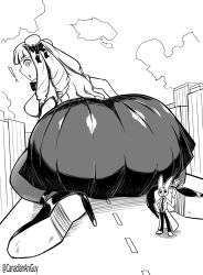 ! 1boy 1girls back_view big_ass big_breasts big_butt canadiananiguy furry giant giant_ojou-sama giantess gigantic_ass huge_ass huge_butt large_ass looking_at_viewer looking_back macro no_sex oriko_fujido rabbit sebastian_(giant_ojou-sama) skirt tagme taller_girl uniform white_background