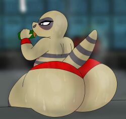 anthro ass big_ass booty_shorts clothing crocodilian drinking drinking_water game_freak huge_ass huge_butt krokorok large_ass large_butt male_only nintendo plapjax pokemon scalie scalie_humanoid stripedcrocodile sweat sweaty sweaty_body sweaty_butt thick thick_ass thick_hips thick_thighs thighs