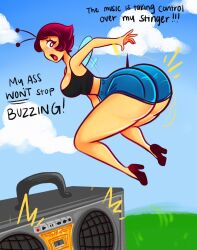 anthro ass_expansion bee bee_girl beeronica beeronica_(character) body_control boombox breasts clothed clothing english english_text female_only gold_boombox_(prevence) insect_girl insect_humanoid insects text thick thick_thighs thighs twerk_hypnosis twerking