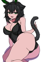 alluring big_ass big_butt black_hair bunny_ears bunnysuit cat_ears cat_tail catgirl green_eyes green_nail_polish jim_sinclair2001 original short_hair touching_tail