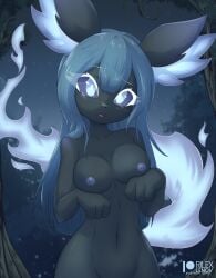 anthro blue_eyes breasts eeveelution eyelashes female hair hand_under_breasts looking_at_viewer oc open_mouth pokemon rilex_lenov