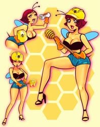 anthro bee bee_girl beeronica beeronica_(character) breasts insect_girl insect_humanoid insects jean_shorts thick thick_thighs thighs