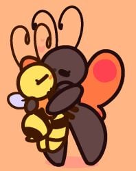 bee bee_(mallow_on_a_stick) bee_girl bee_stinger butterfly butterfly_(mallow_on_a_stick) butterfly_wings female female_only hi_res high_quality holding holding_person jpeg kissing lesbian_kiss lifting_person mallow_on_a_stick naked naked_female simple_background yuri