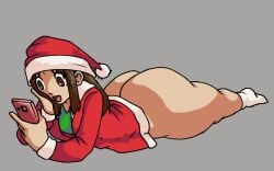 aged_up artist_name azumanga_daiou big_ass big_butt bottom_heavy bottomless christmas huge_ass huge_butt lying open_mouth osaka_ayumu_kasuga phone self_upload thick_thighs wiirart